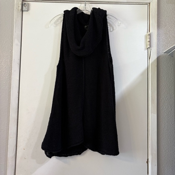 Pure Handknit Long Line Crocheted Vest Sweater Cover Up Black Lagenlook Baggy - Picture 3 of 7